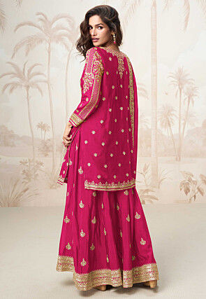 Embroidered Chinon Chiffon Pakistani Suit in Fuchsia