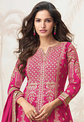 Embroidered Chinon Chiffon Pakistani Suit in Fuchsia