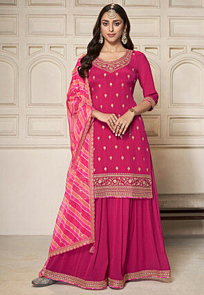 Embroidered Chinon Chiffon Pakistani Suit in Fuchsia