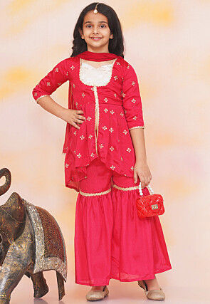 Embroidered Chinon Chiffon Pakistani Suit in Fuchsia