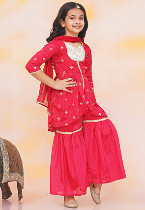 Embroidered Chinon Chiffon Pakistani Suit in Fuchsia