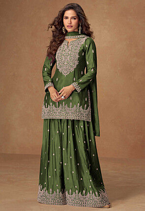 Embroidered Chinon Chiffon Pakistani Suit in Green