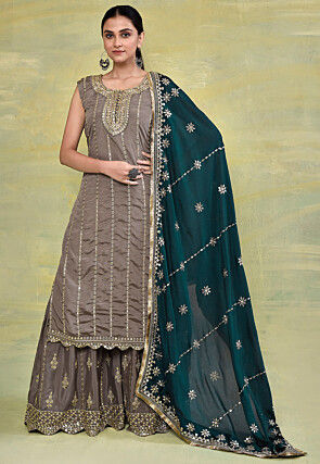 Embroidered Chinon Chiffon Pakistani Suit in Grey