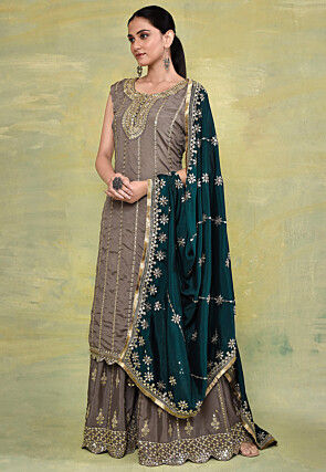 Embroidered Chinon Chiffon Pakistani Suit in Grey