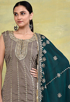 Embroidered Chinon Chiffon Pakistani Suit in Grey
