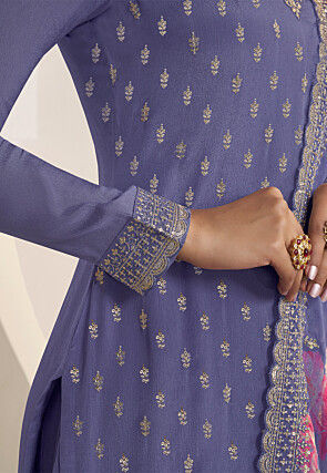 Embroidered Chinon Chiffon Pakistani Suit in Indigo Blue