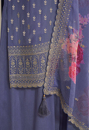 Embroidered Chinon Chiffon Pakistani Suit in Indigo Blue