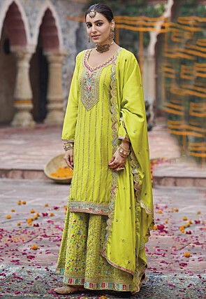 Embroidered Chinon Chiffon Pakistani Suit in Light Green