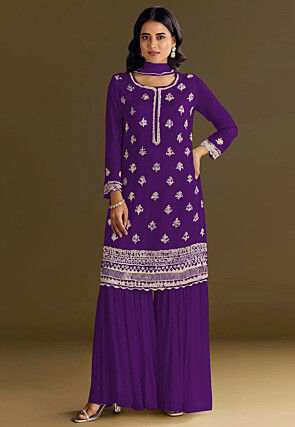 Embroidered Chinon Chiffon Pakistani Suit in Purple