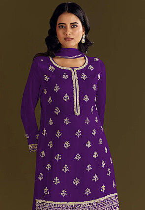 Embroidered Chinon Chiffon Pakistani Suit in Purple