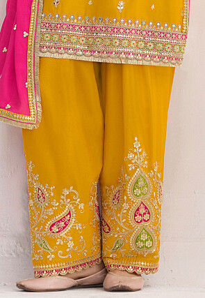 Embroidered Chinon Chiffon Pakistani Suit in Mustard