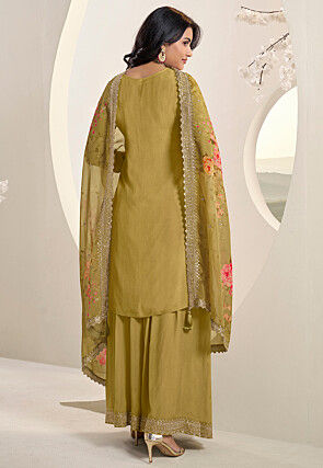 Embroidered Chinon Chiffon Pakistani Suit in Mustard