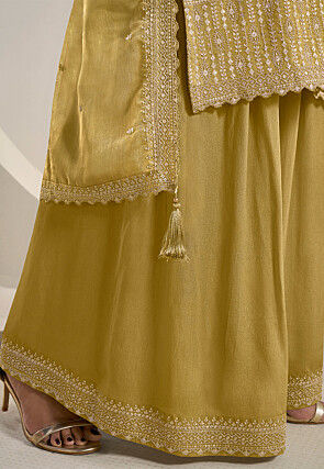 Embroidered Chinon Chiffon Pakistani Suit in Mustard