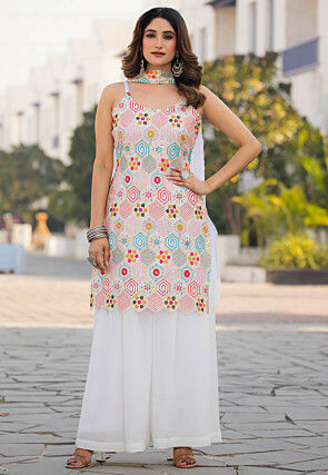 Embroidered Chinon Chiffon Pakistani Suit in Off White