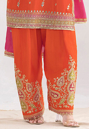 Embroidered Chinon Chiffon Pakistani Suit in Orange