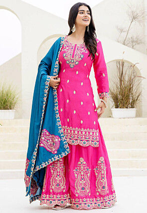 Embroidered Chinon Chiffon Pakistani Suit in Pink