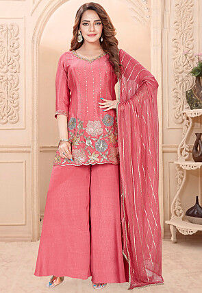 Embroidered Chinon Chiffon Pakistani Suit in Pink