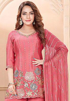 Embroidered Chinon Chiffon Pakistani Suit in Pink