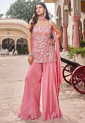 Embroidered Chinon Chiffon Pakistani Suit in Pink