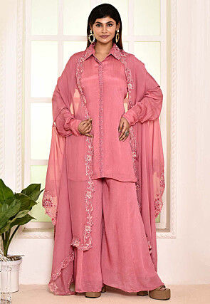 Embroidered Chinon Chiffon Pakistani Suit in Pink