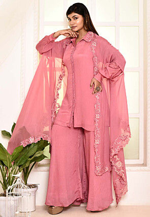 Embroidered Chinon Chiffon Pakistani Suit in Pink