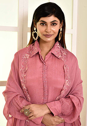 Embroidered Chinon Chiffon Pakistani Suit in Pink