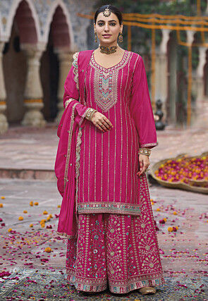 Embroidered Chinon Chiffon Pakistani Suit in Pink