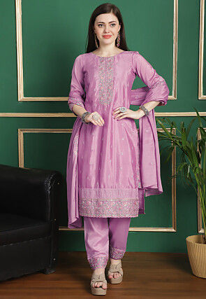 Embroidered Chinon Chiffon Pakistani Suit in Pink