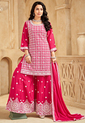 Embroidered Chinon Chiffon Pakistani Suit in Pink