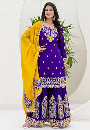Embroidered Chinon Chiffon Pakistani Suit in Purple