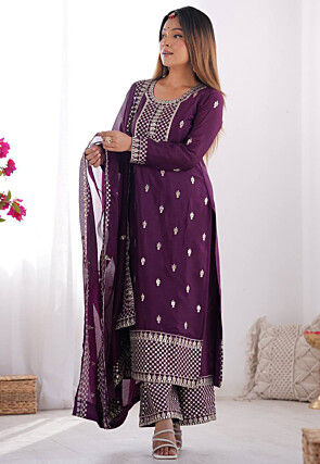 Embroidered Chinon Chiffon Pakistani Suit in Purple