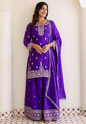 Embroidered Chinon Chiffon Pakistani Suit in Purple