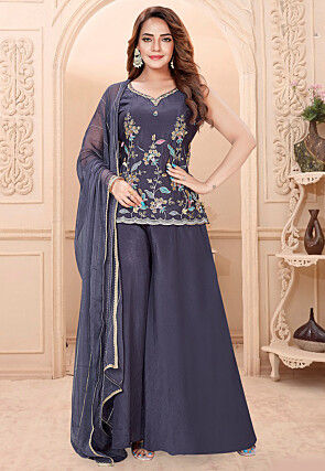 Embroidered Chinon Chiffon Pakistani Suit in Purple