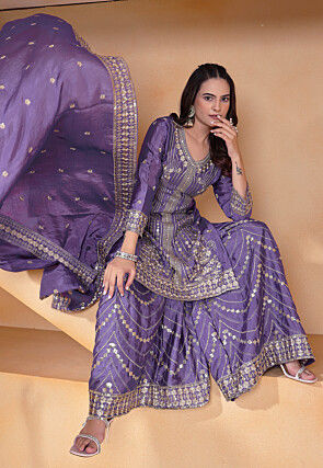 Embroidered Chinon Chiffon Pakistani Suit in Purple