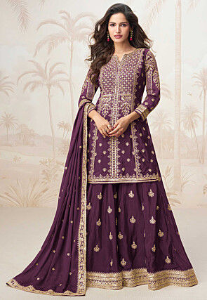 Embroidered Chinon Chiffon Pakistani Suit in Purple