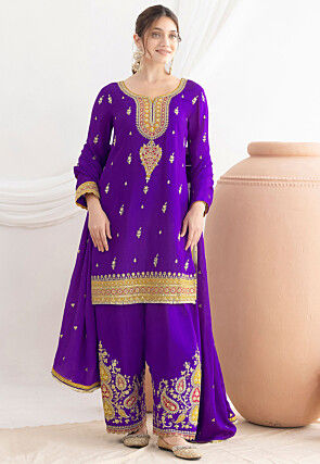 Embroidered Chinon Chiffon Pakistani Suit in Purple