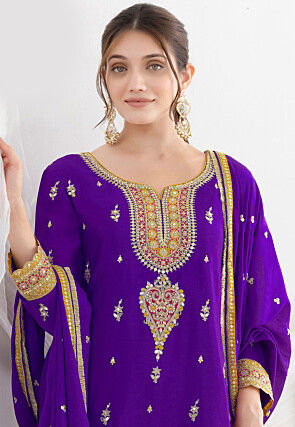 Embroidered Chinon Chiffon Pakistani Suit in Purple