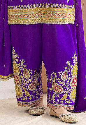 Embroidered Chinon Chiffon Pakistani Suit in Purple