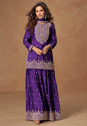 Embroidered Chinon Chiffon Pakistani Suit in Purple