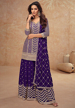 Embroidered Chinon Chiffon Pakistani Suit in Purple