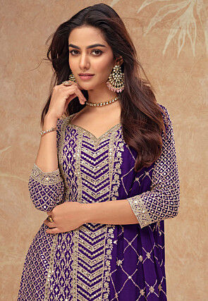 Embroidered Chinon Chiffon Pakistani Suit in Purple