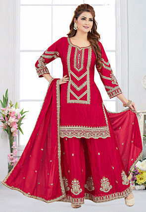Embroidered Chinon Chiffon Pakistani Suit in Red