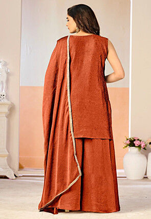 Embroidered Chinon Chiffon Pakistani Suit in Rust