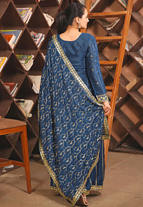 Embroidered Chinon Chiffon Pakistani Suit in Teal Blue