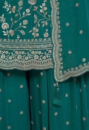 Embroidered Chinon Chiffon Pakistani Suit in Teal Green