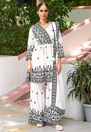 Embroidered Chinon Chiffon Pakistani Suit in White