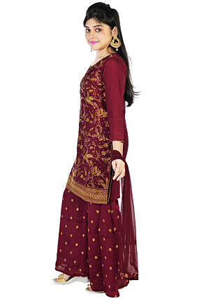 Embroidered Chinon Chiffon Pakistani Suit in Wine