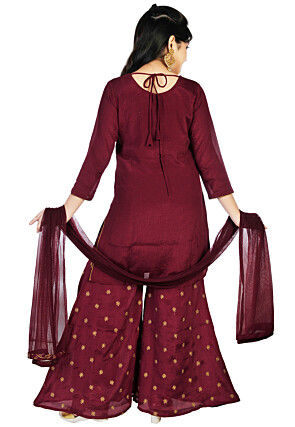 Embroidered Chinon Chiffon Pakistani Suit in Wine