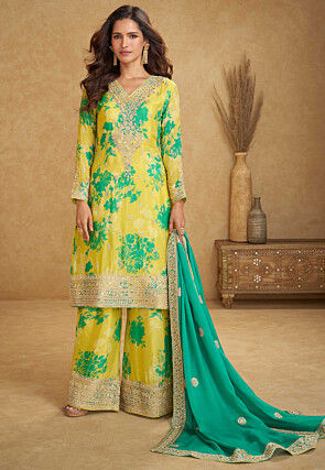 Embroidered Chinon Chiffon Pakistani Suit in Yellow