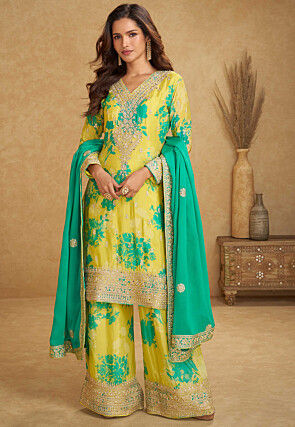 Embroidered Chinon Chiffon Pakistani Suit in Yellow